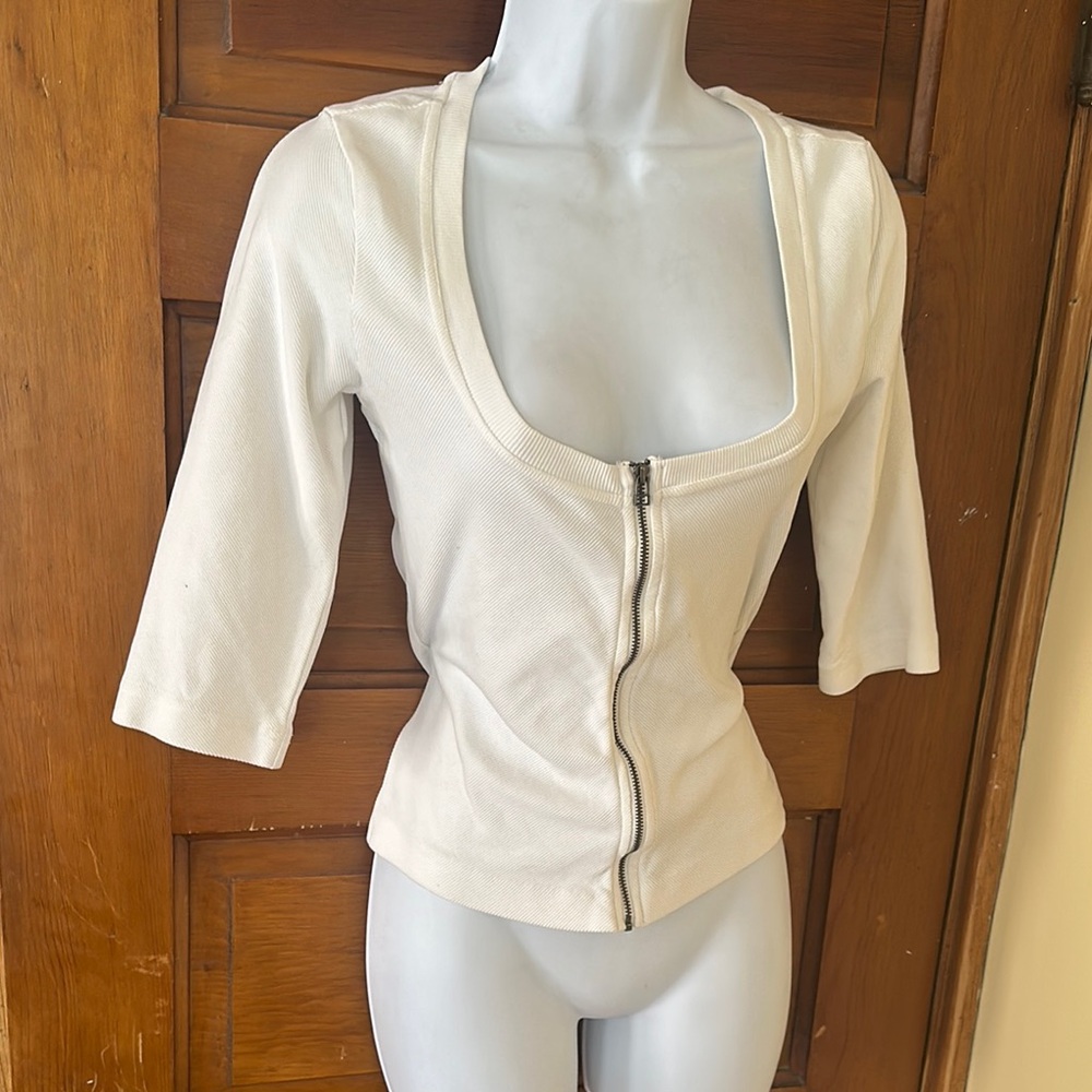 Maeve• Cream Zip-Up Top